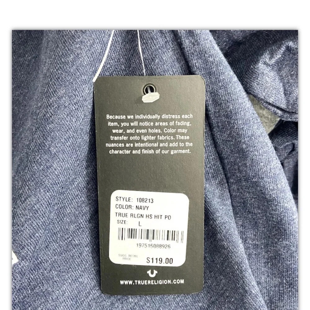 True Religion Hoodie Men’s Large Blue Logo Long Sleeve Original‎ Jean Brand